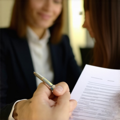 Lawyer discussing divorce case strategies with client in office.