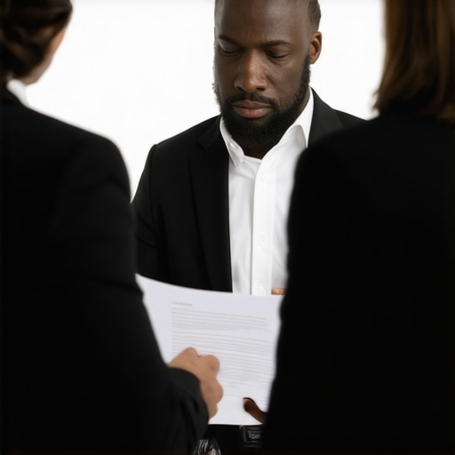 Person discussing divorce strategies with lawyer in a professional setting.