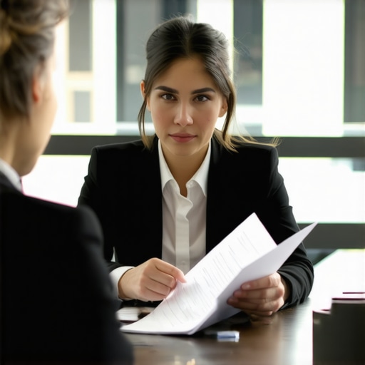 A lawyer explaining legal options to a client during consultation.