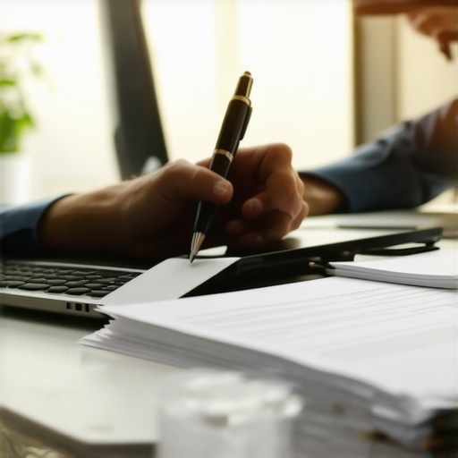 Person managing divorce documents digitally using organizational tools.