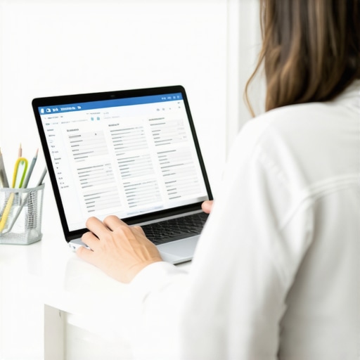 Digital Organization of Divorce Documents Person managing divorce paperwork with legal software on a laptop.