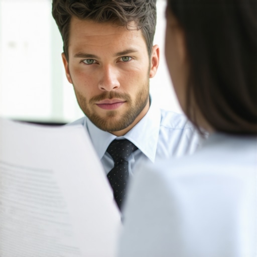 Legal Consultation in Progress Lawyer discussing divorce case with client in office