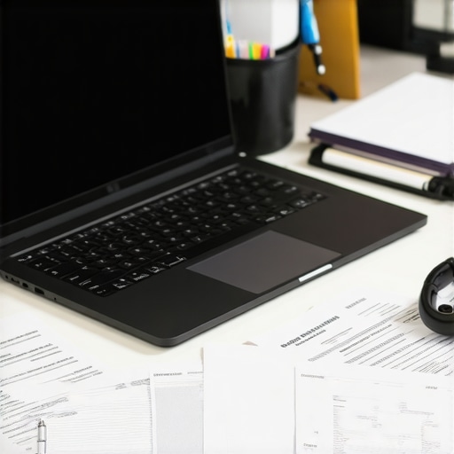 Legal Practice Tools for Divorce Cases A lawyer's desk with digital and paper tools used for managing divorce cases