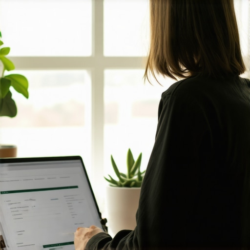 Person organizing legal files and using a laptop in a home office setting